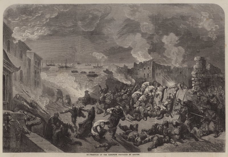 Zničení evropských továren v Kantonu od Gustave Dore