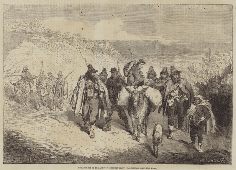 Rozpuštění armády jižní Itálie, dobrovolníci se vracejí domů od Gustave Dore