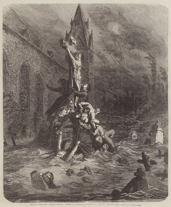 Francouzští rolníci berou útočiště kolem krucifixu od Gustave Dore