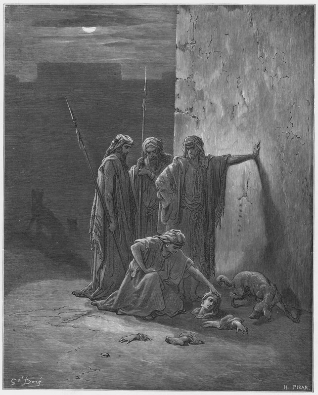 Gustave Dore Bible: Jehuovi společníci nalézající ostatky Jezábel od Gustave Dore