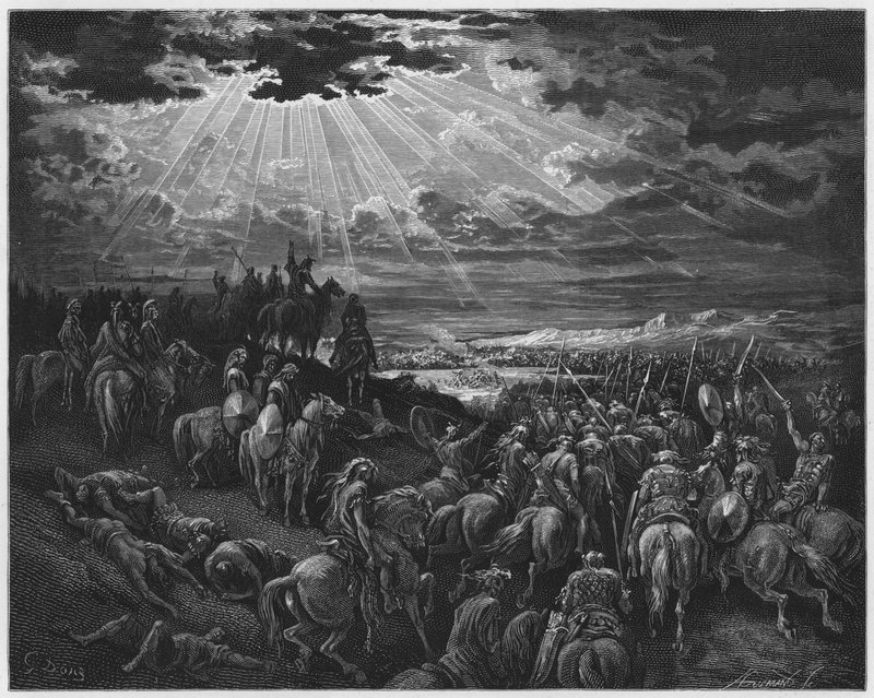 Gustave Dore Bible: Joshua přikazuje slunci, aby zůstalo stát od Gustave Dore