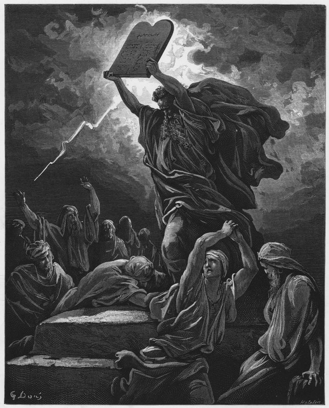 Gustave Dore Bible: Mojžíš porušuje tabulky zákona od Gustave Dore