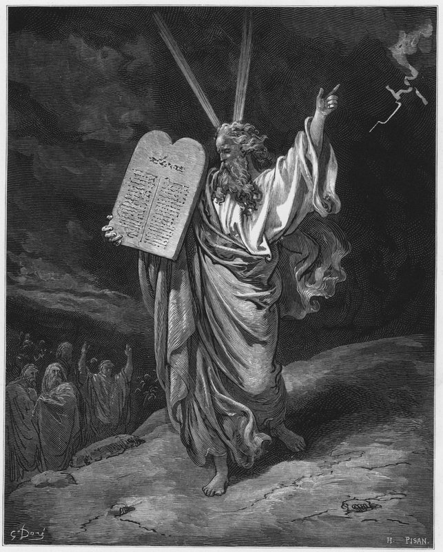 Gustave Dore Bible: Mojžíš sestupuje z hory Sinaj od Gustave Dore