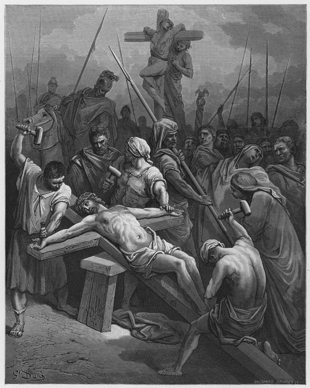 Gustave Dore Bible: Přibíjení Krista na kříž od Gustave Dore