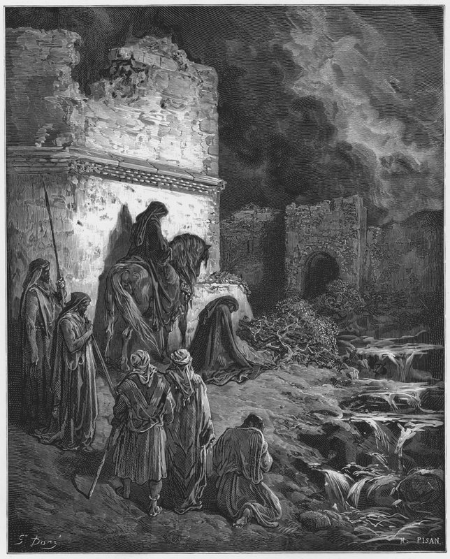 Bible Gustava Doreho: Nehemiáš si tajně prohlíží ruiny jeruzalémských hradeb od Gustave Dore