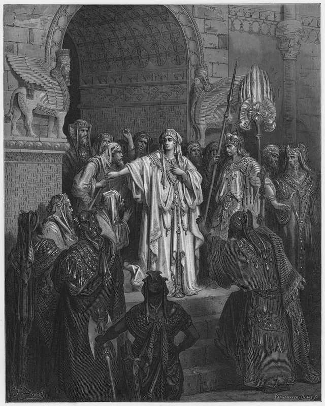 Gustave Dore Bible: Královna Vashti odmítá uposlechnout rozkaz Ahasvera od Gustave Dore
