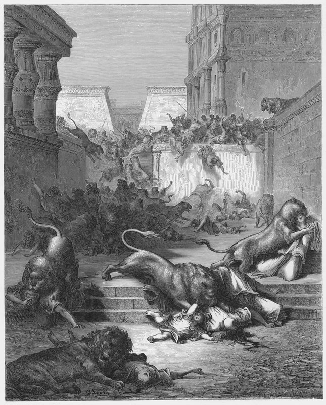 Gustave Dore Bible: Podivné národy zabité lvy Samaří od Gustave Dore