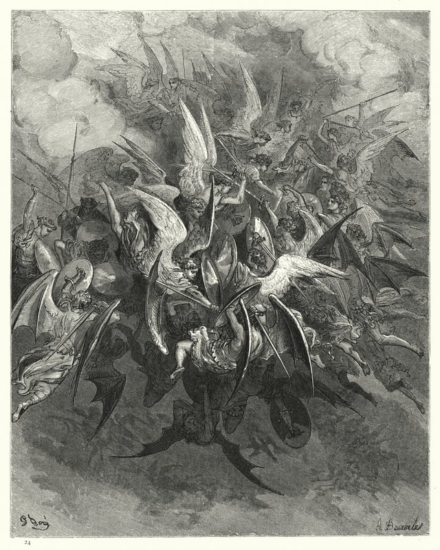 Ilustrace Gustave Dore pro Miltons Paradise Lost, kniha VI, řádky 207-209 od Gustave Dore