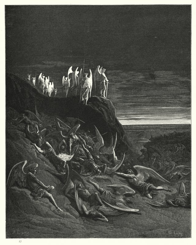Ilustrace Gustave Dore pro Miltons Paradise Lost, kniha VI, řádky 410-412 od Gustave Dore