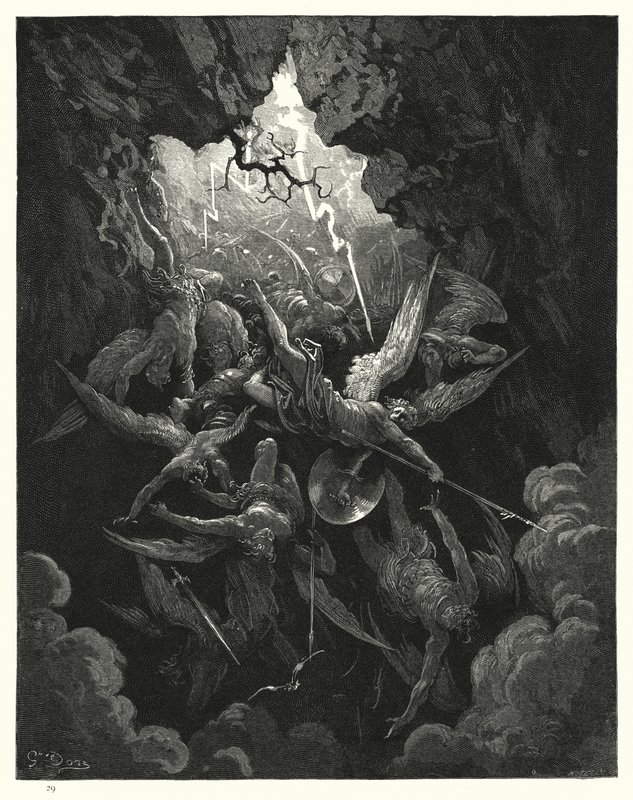 Ilustrace Gustave Dore pro Miltons Paradise Lost, kniha VI, řádky 874, 875 od Gustave Dore