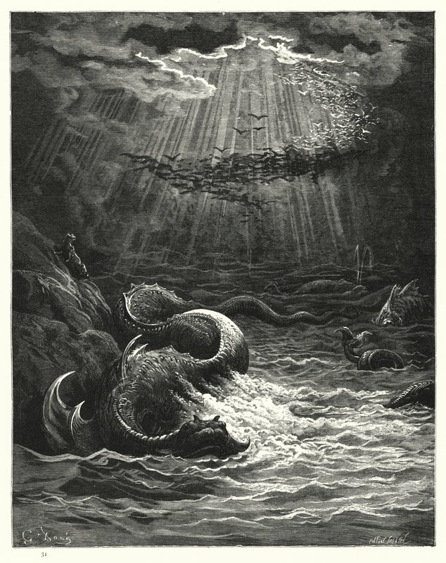 Ilustrace Gustave Dore pro Miltons Paradise Lost, kniha VII, řádky 387-389 od Gustave Dore