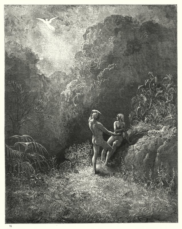 Ilustrace Gustave Dore pro Miltons Paradise Lost, kniha VIII, řádky 652, 653 od Gustave Dore