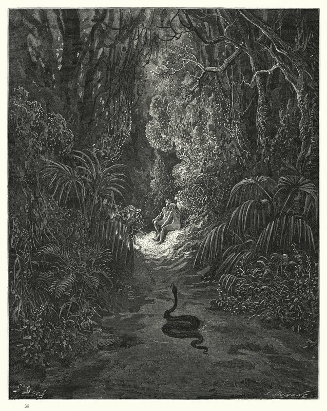 Ilustrace Gustave Dore pro Miltons Paradise Lost, kniha IX, řádky 434, 435 od Gustave Dore