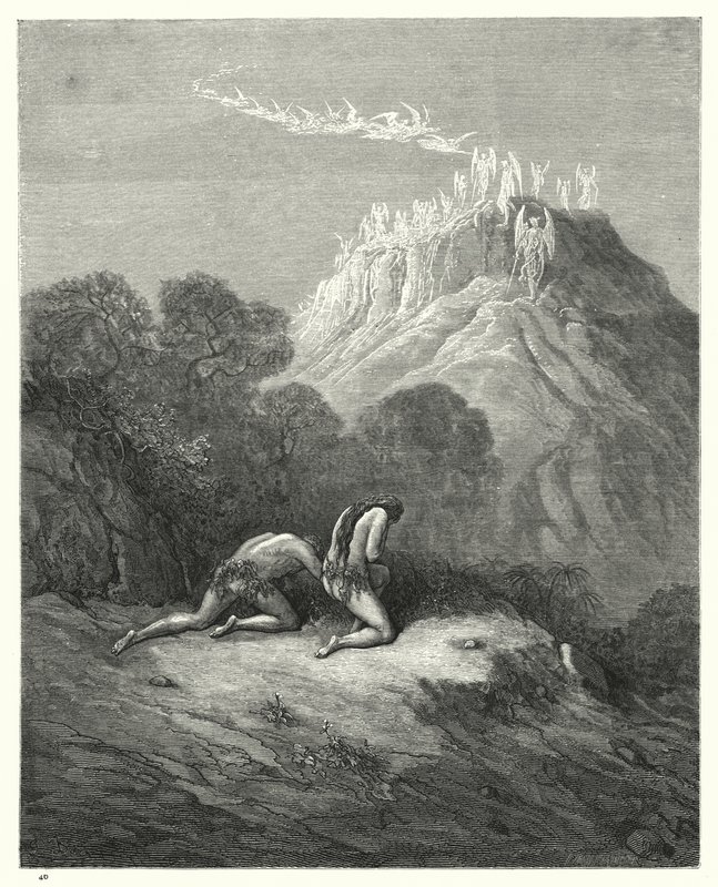 Ilustrace Gustava Dorea pro Miltonův Ztracený ráj, kniha IX, řádky 208-210 od Gustave Dore