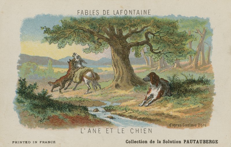 Osel a pes (chromolitho) od Gustave Dore