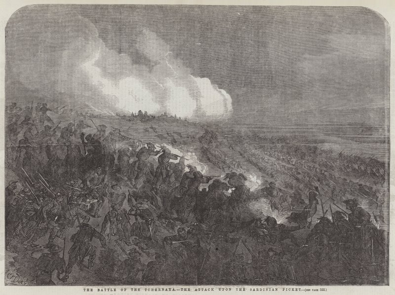 Bitva u Tchernaya, útok na sardinského hlídka od Gustave Dore
