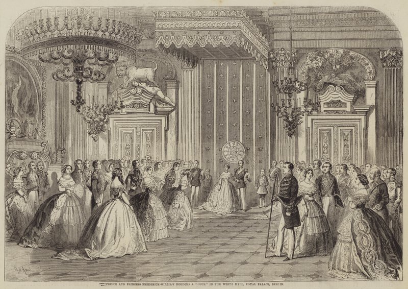 Princ a princezna Frederick-William drží Cour v Bílém sále, Královský palác, Berlín od Gustave Janet