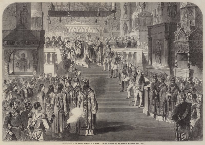 Korunovace ruského císaře Alexandra II. v katedrále Nanebevzetí Panny Marie ? od Gustave Janet