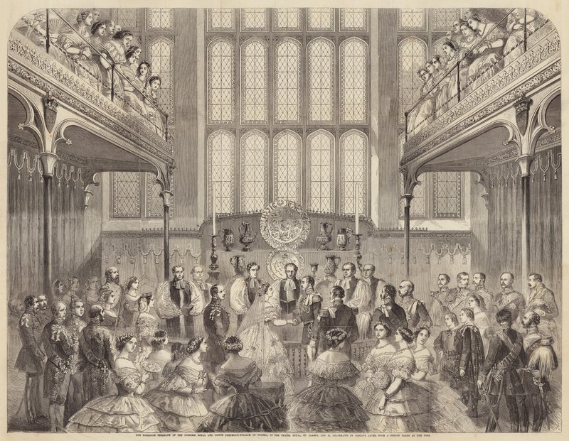 Svatební obřad královské princezny a pruského prince Fredericka-Williama v kapli ? od Gustave Janet