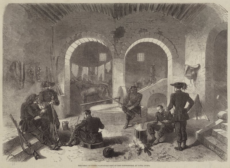 Obléhání Gaety, pokročilého stanoviště Piedmontese v Santa Agata od Gustave Janet