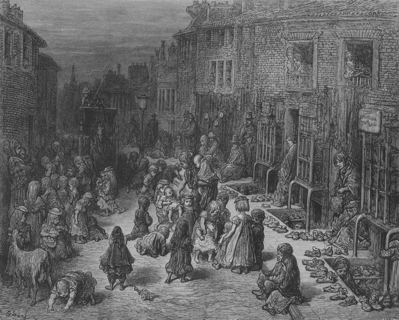 The Old Shoe Fair, Dudley-Street od Gustave after Dore