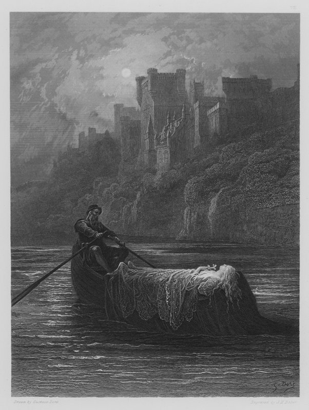 Tělo Elaine na cestě do paláce krále Artuše od Gustave after Dore
