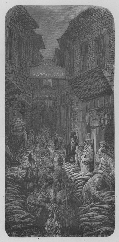 Obchod s rybami ve městě od Gustave after Dore