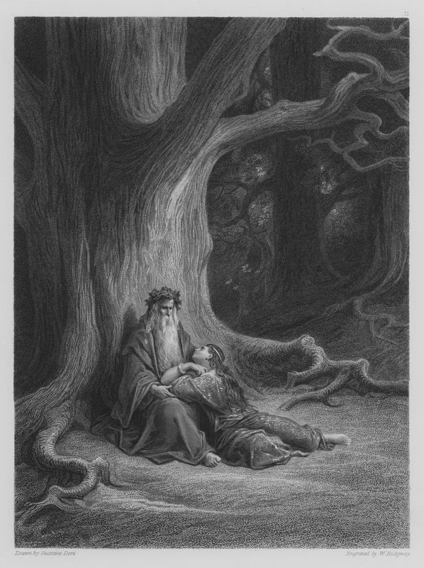 Vivien a Merlin odpočívají od Gustave after Dore