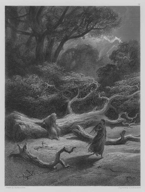 Vivien uzavře Merlina do stromu od Gustave after Dore