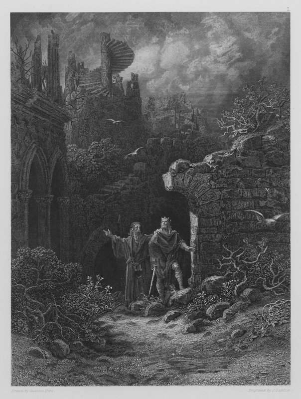 Yniol ukazuje princi Geraintovi jeho zničený hrad od Gustave after Dore