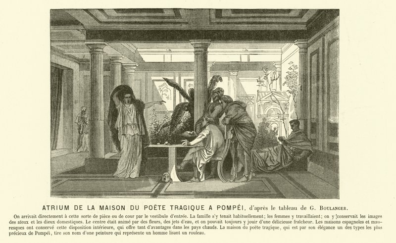 Atrium starověkého římského domu tragického básníka, Pompeje (rytina) od Gustave Clarence Rodolphe Boulanger
