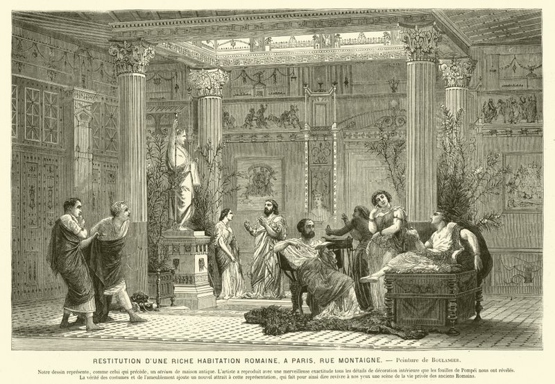 Rekonstrukce domu bohatého Římana, Rue Montaigne, Paříž, Francie (rytina) od Gustave Clarence Rodolphe Boulanger