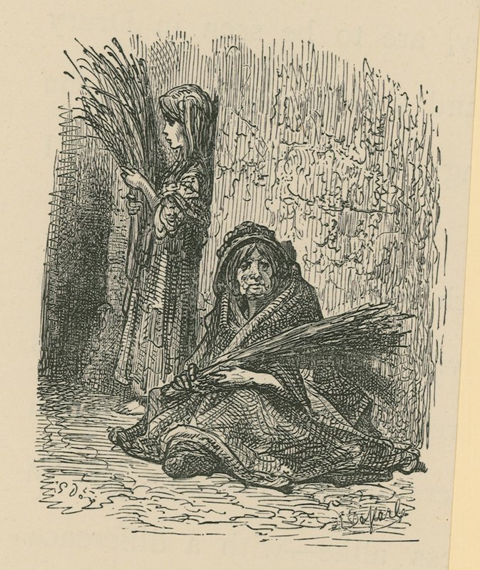 Žena a mladá dívka prodávají suché květiny od Gustave Dore