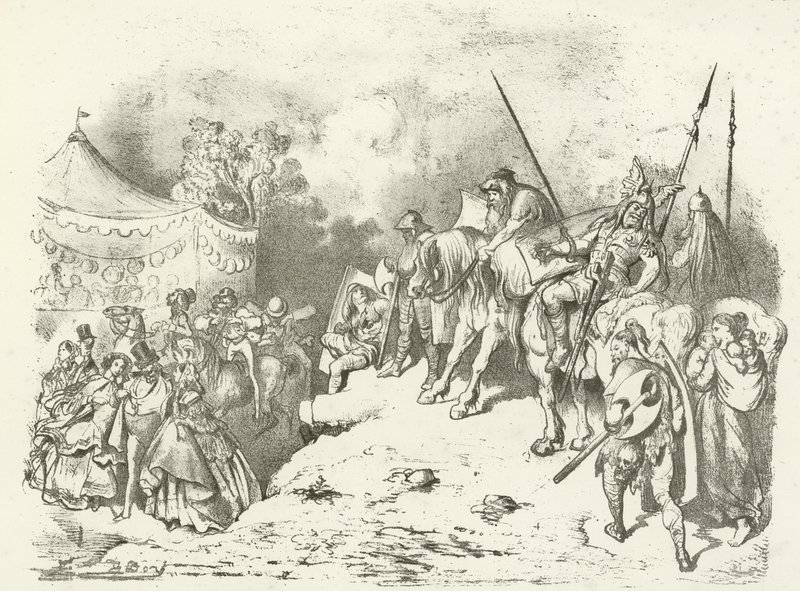 Starověký Brit uvažující o kostýmu svých potomků (hlubotisk) od Gustave Dore