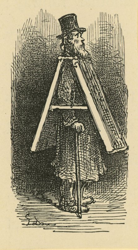Ilustrace zobrazující sendvičového muže od Gustave Dore