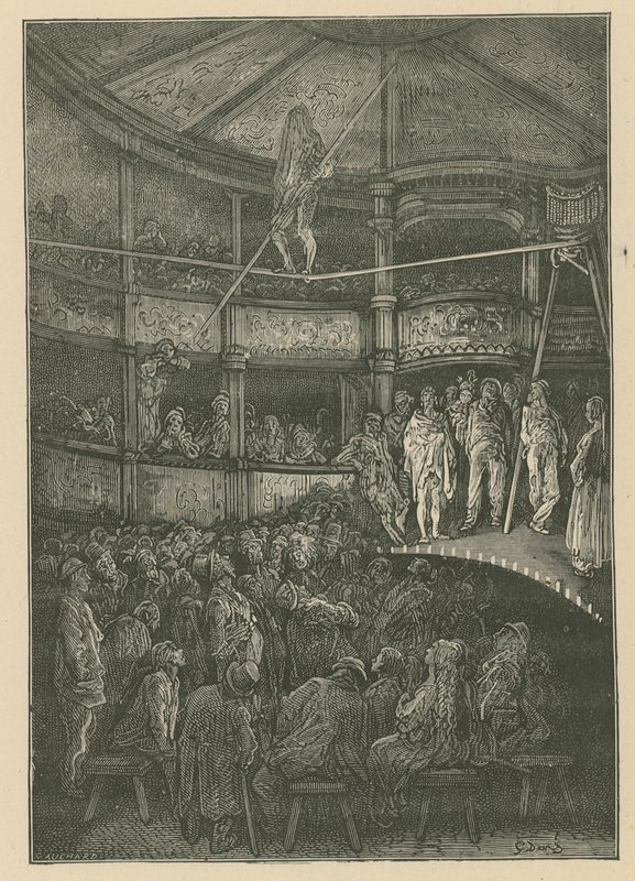 Blondin v Shoreditch, Londýn (rytina) od Gustave Dore