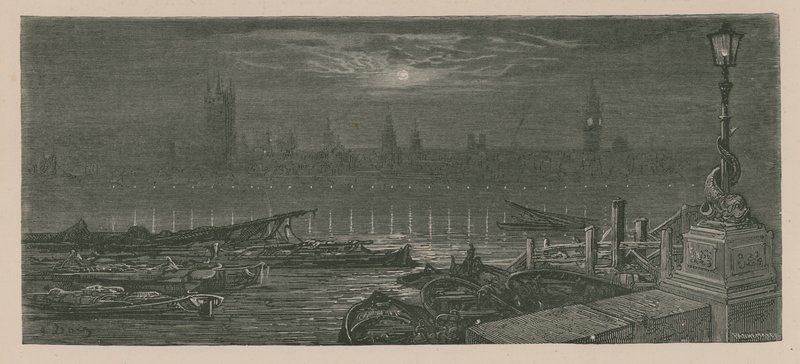 Lodě kotvící na Temži od Gustave Dore