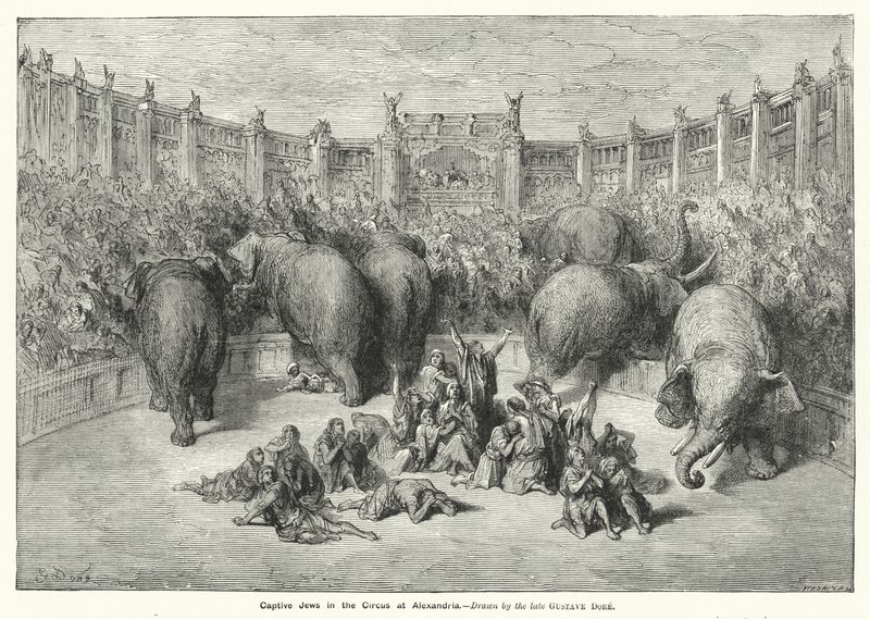 Zajatí Židé v cirkuse v Alexandrii (rytina) od Gustave Dore