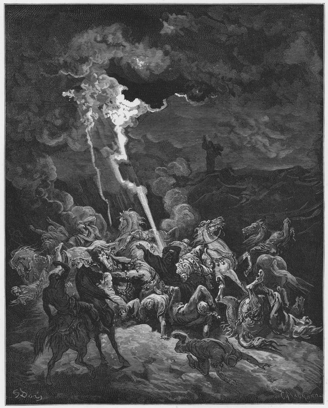Gustave Dore Bible: Elijah ničí posly Achaziaha ohněm od Gustave Dore