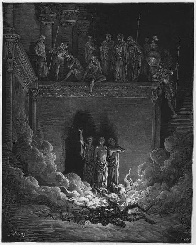 Gustave Dore Bible: Shadrach, Meshach a Abed-Nego v ohnivé peci od Gustave Dore