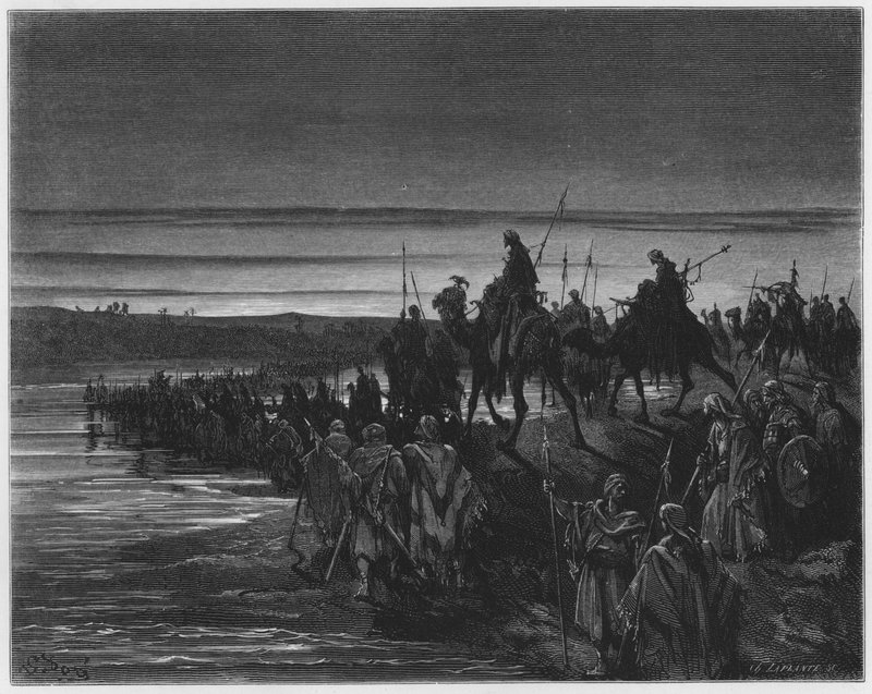 Gustave Dore Bible: Děti Izraele překračující Jordán od Gustave Dore