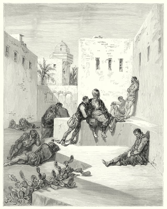 Don Quijote Gustava Dorea: „Nakonec jsem se rozhodl věřit odpadlíkovi z Murcie, který mi ukázal velké důkazy své laskavosti“ (rytina) od Gustave Dore