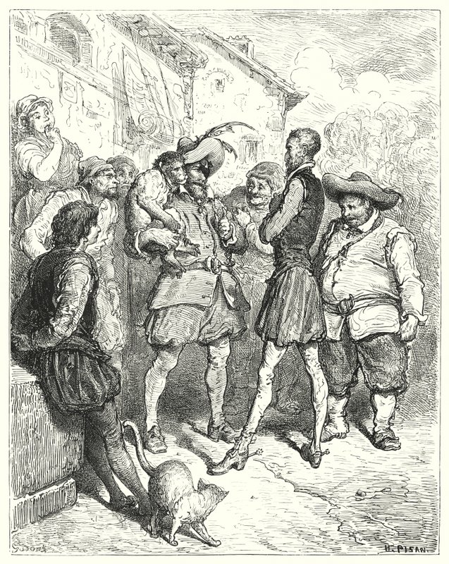 Don Quijote Gustava Dorea: „Při těchto slovech stál Don Quijote ohromen“ (rytina) od Gustave Dore