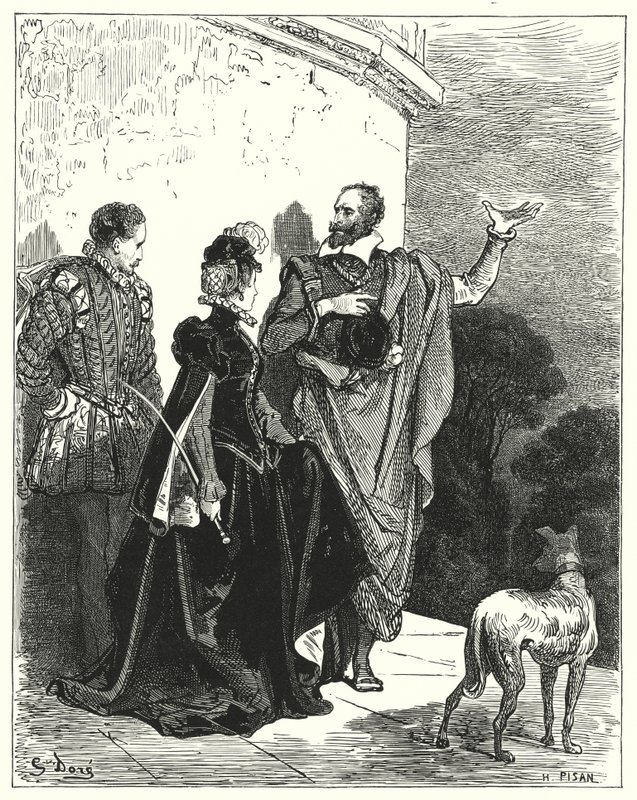 Don Quijote Gustava Dorea: „Seznámil vévodu a vévodkyni se svými pocity a prosil je, aby mohli odejít“ (rytina) od Gustave Dore
