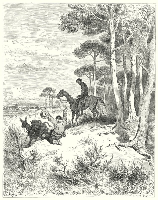 Don Quijote Gustava Dorea: "Ach, můj dlouho toužím po domově!" (rytina) od Gustave Dore