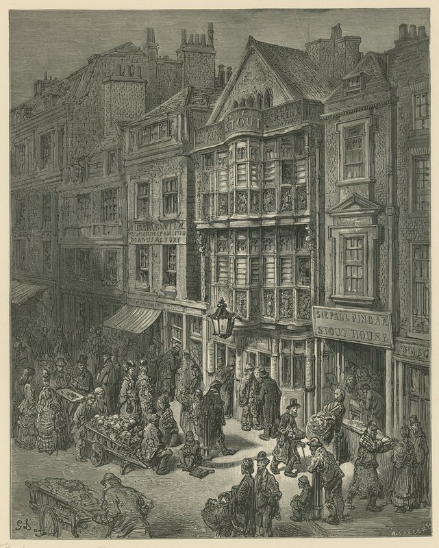Ilustrace zobrazující ulici Bishopsgate Street od Gustave Dore