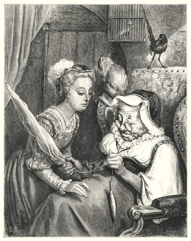Spící kráska; Šípková Růženka (rytina) od Gustave Dore