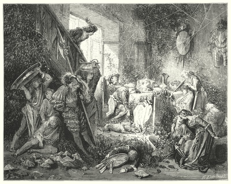 Spící kráska; Šípková Růženka (rytina) od Gustave Dore