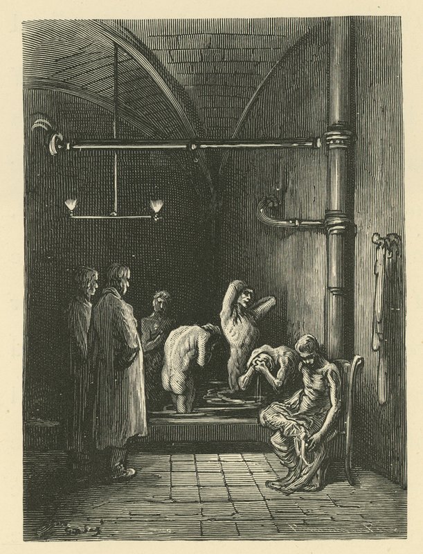 Muži v lázních v Domě útočiště od Gustave Dore