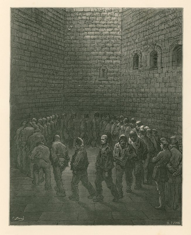 Vězni na cvičišti věznice Newgate od Gustave Dore